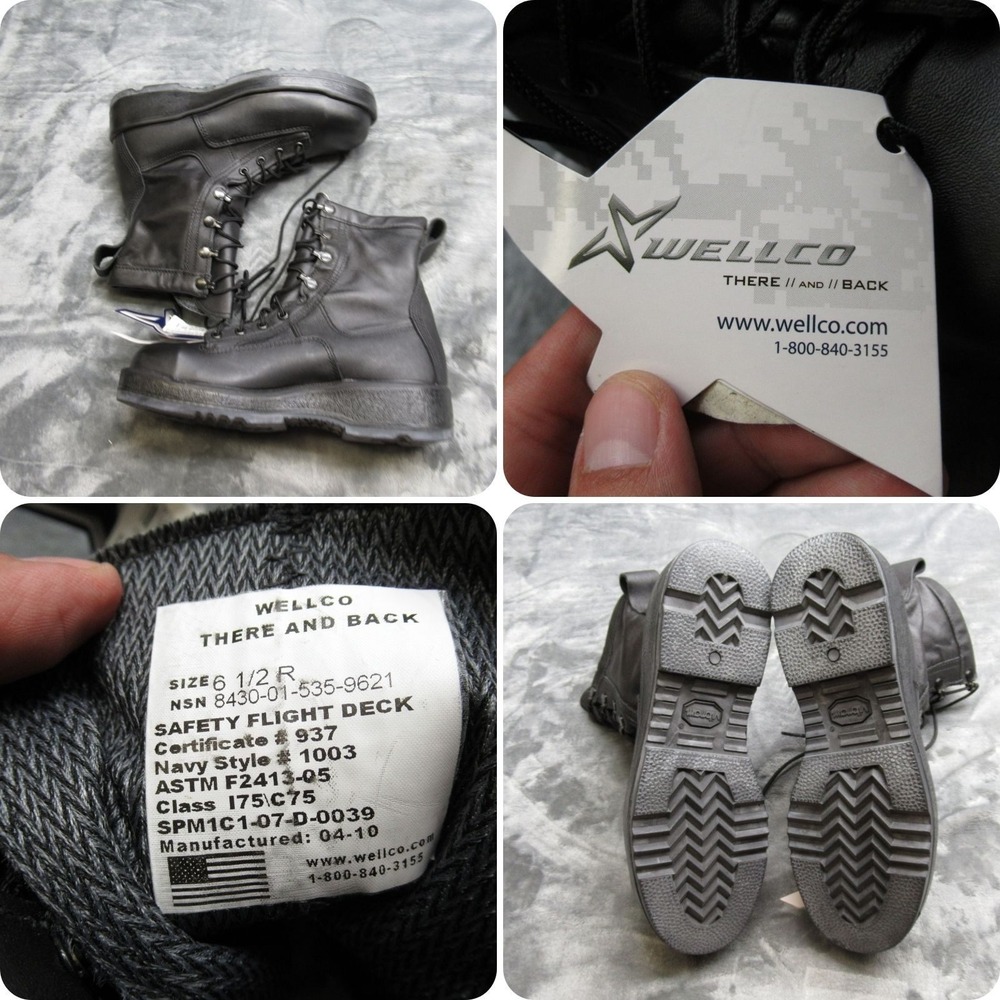 Wellco Navy Boots Mens 6.5 R Black Leather Safety Flight Deck 1003 Steel Toe NEW